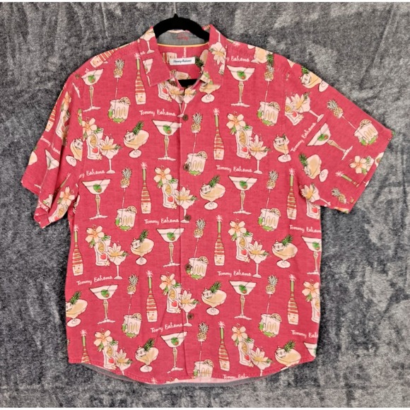 Tommy Bahama Silk Christmas Cocktail Shirt Red Size Large Short Sleeve - Picture 1 of 7